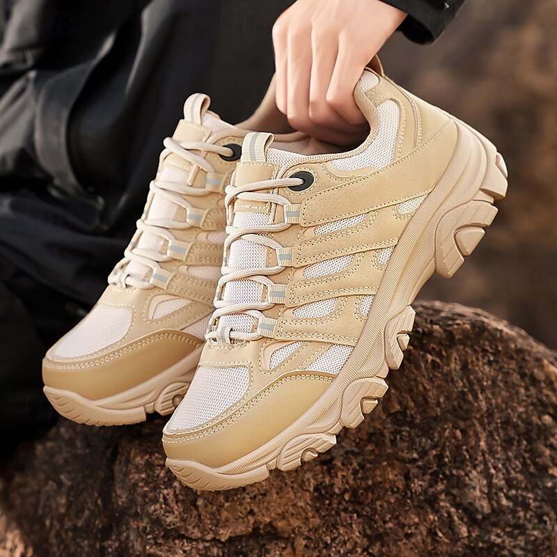 Men's Beige Outdoor Hiking Sneakers - Lightweight Breathable Sports Shoes with Durable Sole for Trekking Travel and Daily Outdoor Adventures4