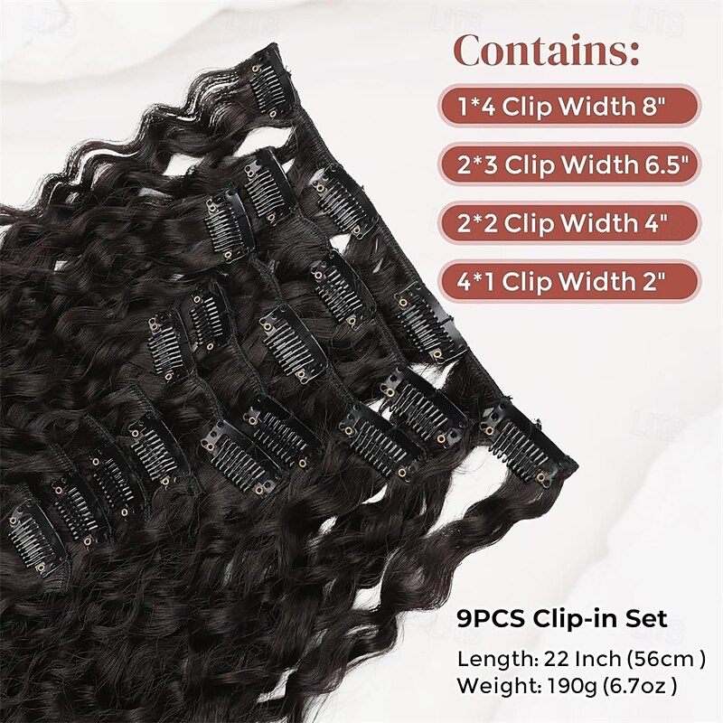 Hair Extension 9PCS 22 Curly Clip in Hair Extensions Long Soft Thick Synthetic Hairpieces for Women- Black Brown3