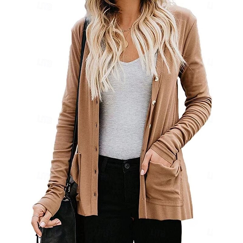 Women's Casual Jacket Breathable Comfortable Buttons Pocket Casual Plain Vacation Street Casual Daily Wear Single Breasted Regular V Neck Regular Fit Long Sleeve Outerwear White Pink Khaki Summer2