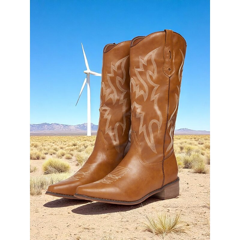 Women's Brown Western Cowboy Boots with Classic Embroidery – Vintage Mid-Calf Riding Boots for Ranch Life, Country Concerts, and Daily Outdoor Wear4