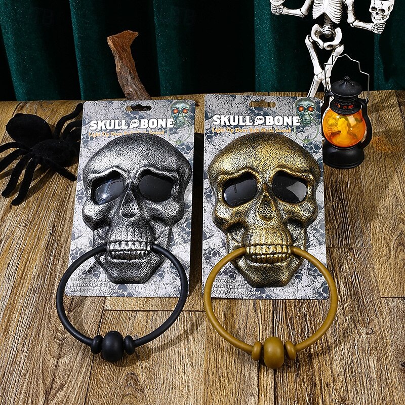 Halloween Scary Doorbell with Skull and Light-Up Pumpkin, Spooky Skeleton Prank Toy for Haunted House, Trick Props Door Hanger for Halloween Party Decor