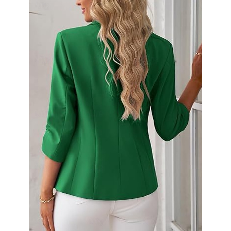 Women's Blazer Comfortable Breathable Pocket Casual Plain Office Street Casual Daily Wear Single Breasted Regular Turndown Regular Fit Long Sleeve Outerwear Black White Red Spring Fall4