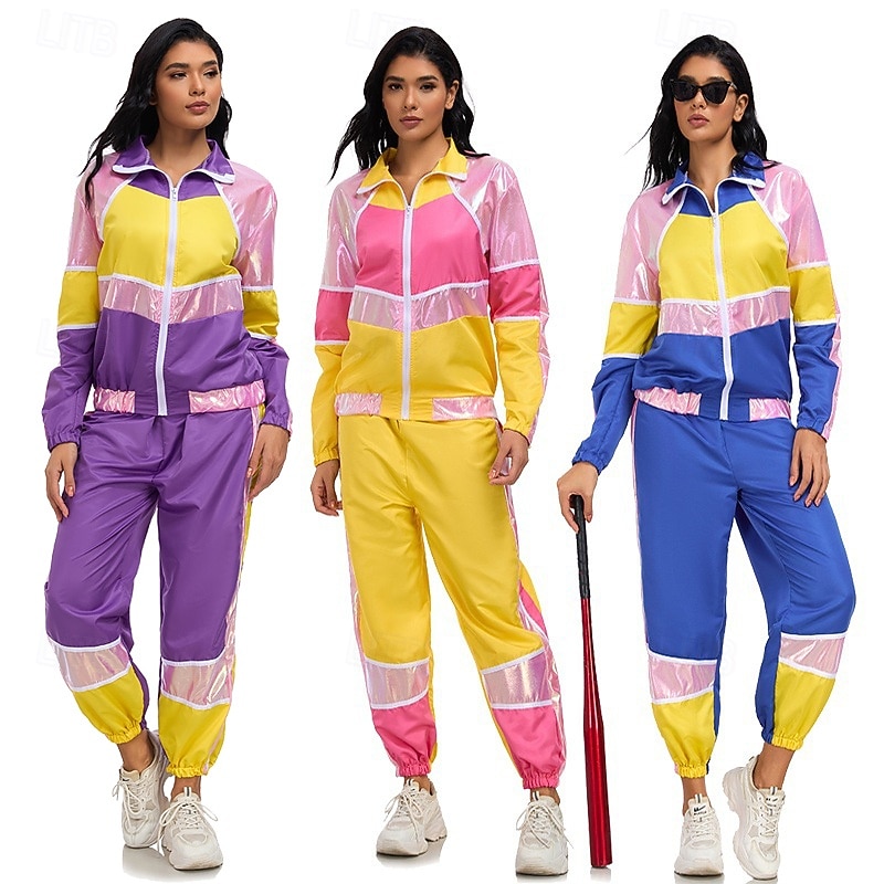 Retro Vintage 1980s Hip Hop Pants Outfits Jacket Disco Color Block Fancy Dress Men's Women's Carnival Costume Masquerade Casual Daily Pride Parade Pride Month Adults' Coat Pants