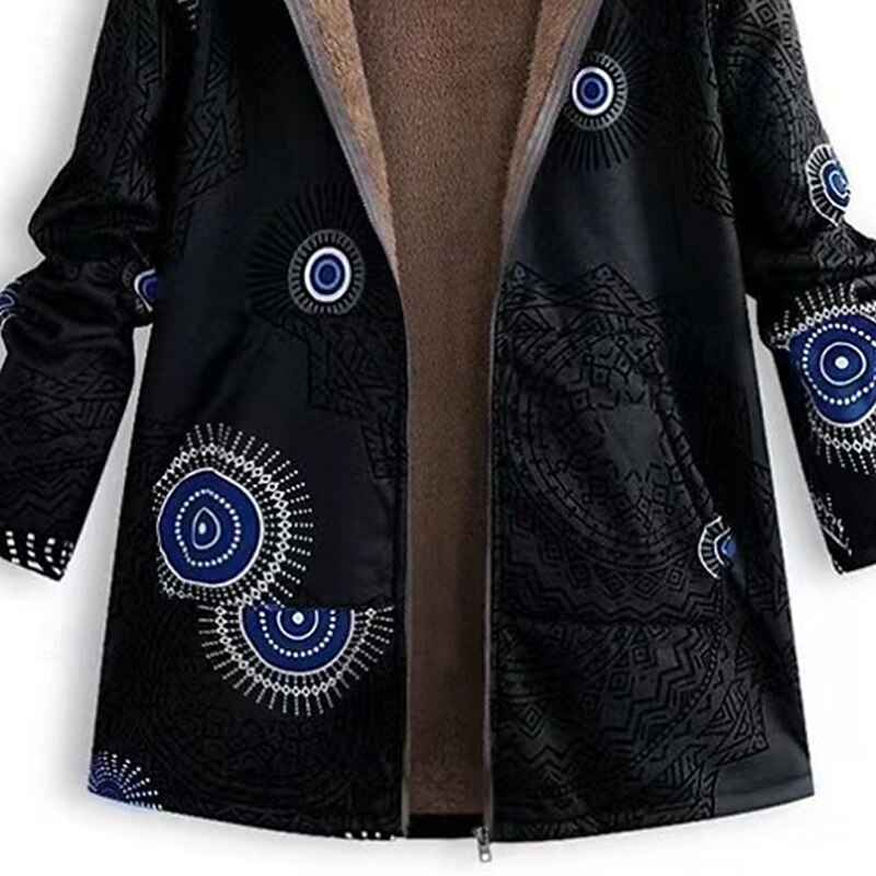 Women's Fleece Jacket Coat Hoodie Jacket Warm Comfortable Zipper Pocket Fashion Modern Casual Geometric Going out Weekend Zipper Regular Hooded Regular Fit Long Sleeve Outerwear Black Winter3