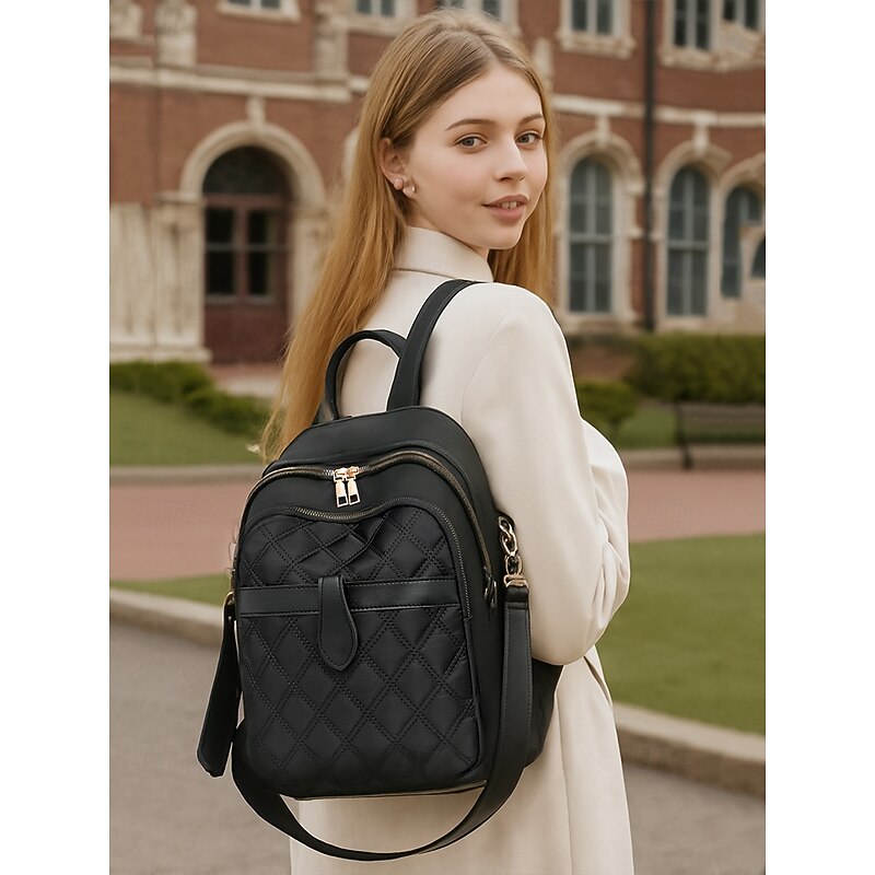 Women's Waterproof Quilted Nylon Backpack - Stylish Lightweight Casual Bag with Top Handle and Multiple Pockets for School, Work, Travel and Daily Use2