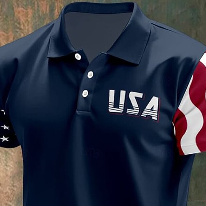 American Independence Day Men's American US Flag Polo Shirts Button Up Polos Golf Shirt Short Sleeve Polo Shirts Lapel Fashion Casual Daily Festival Print Summer Navy Blue2