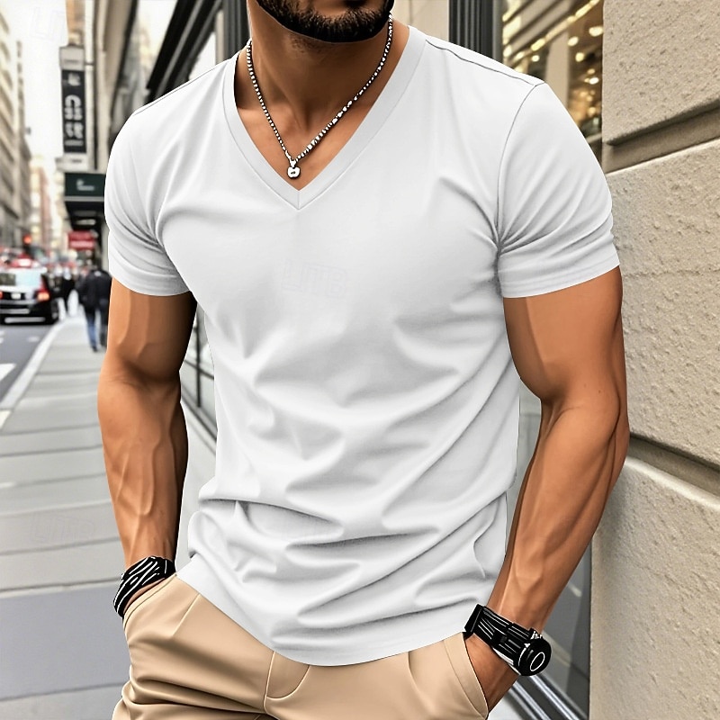 Men's T Shirt Tee Short Sleeve Shirt Tee Top Short Sleeve V Neck Summer Plain Fashion Designer Basic Classic Vacation Street Going out Black White Wine Top Tee for Men - Main Image