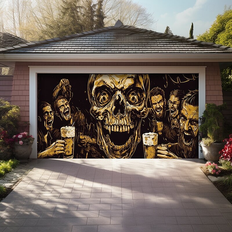 Oktoberfest 2025 Outdoor Garage Door Cover Banner Trippy Zombies Beer Vintage Large Backdrop Decoration for Holiday Outdoor Garage Door Home Wall Decorations4