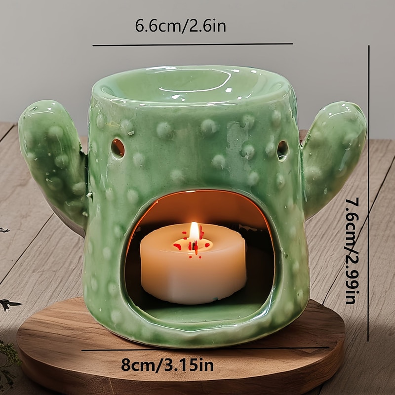Cactus Ceramic Candle Warmers - Green and Blue Unlit Unscented Ideal for Home Decor Holiday Gift and Seasonal Holiday Decor  Decorative Cactus Design  Ceramic Construction Cactus Decor3