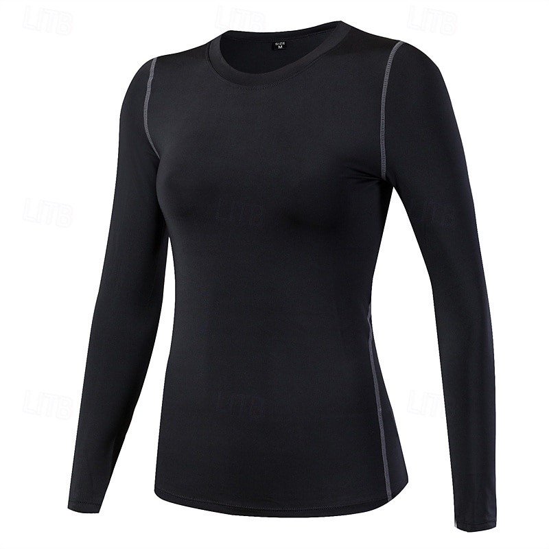 Women's Sports shirts Flat Neckline Stretchy Sweat-absorbent Tight Fit Long Sleeve Sports Solid Color Top For Pilates Gym Running Activewear