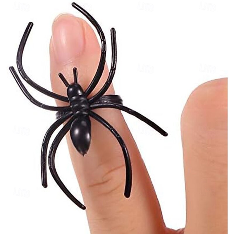 20/50pcs Halloween Spider Ring, Realistic Plastic Spider Costume Accessory for Halloween Party, Scary Spider Ring for Ghost Festival