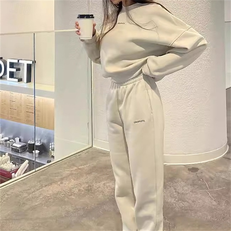 Women's Tracksuit Sweatsuit Activewear Set Pocket Letter Clothing Suit Fall White Dark Navy Gym Workout Sports Thermal Warm Windproof Soft Long Sleeve Sport Activewear Micro-elastic Regular Fit3