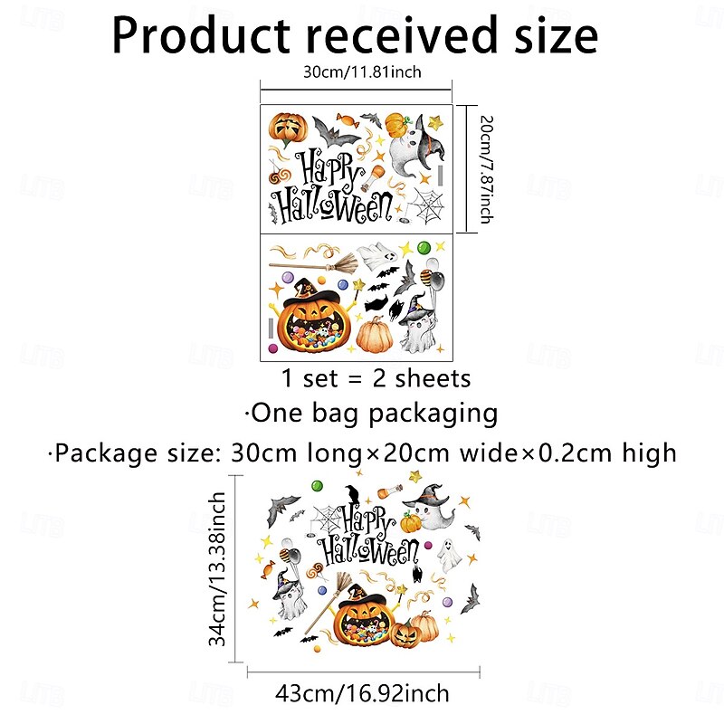 Halloween Window Clings Decoration Double-Sided Visible Pumpkin and Ghost Static Cling Stickers, Removable Glass Decals for Halloween Window Decor4