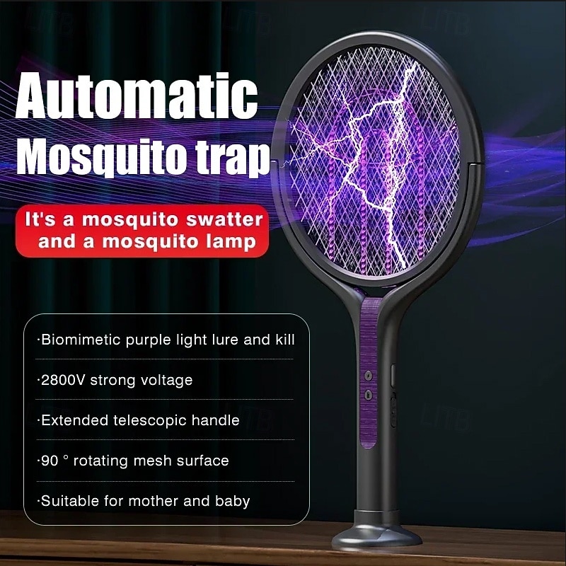 Multi functional 2-in-1 mosquito killer lamp angle retractable mosquito swatter USB rechargeable mosquito swatter bat swatter3