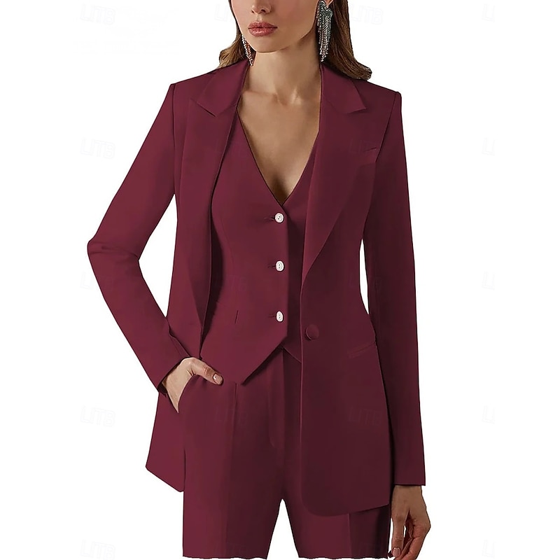 Women's 3 Pieces Suits Formal Wedding Guest Stretch Crepe Elegant Vintage Simple Long Sleeve Floor Length Peak Lapel3