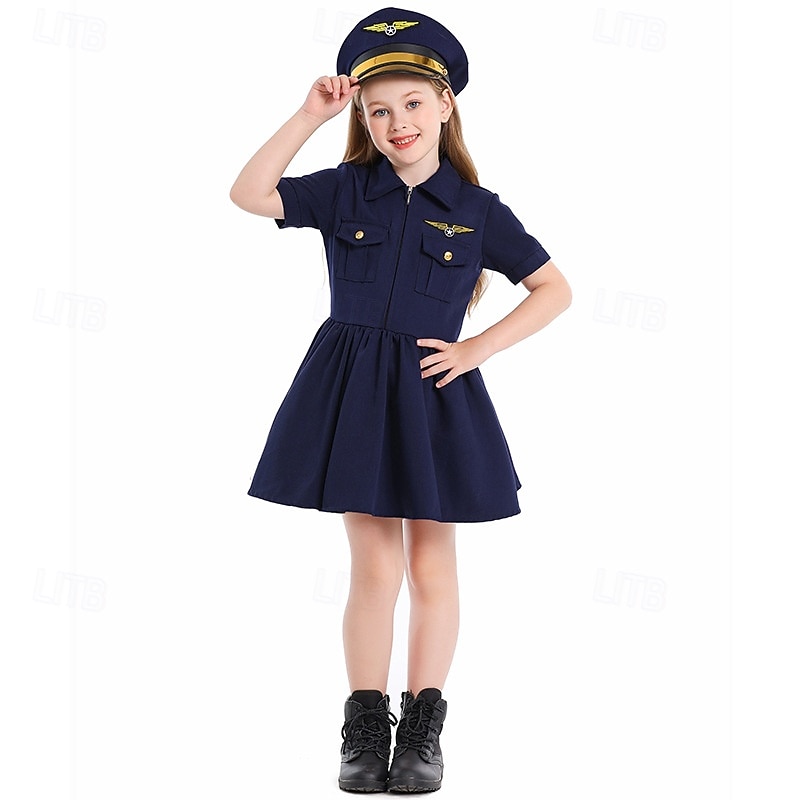 Pilot Aviator Halloween Dress Costume Uniform STEM Day Career Role Play Cosplay Kid's Girls' Halloween Carnival World Book Day Performance Educational Dress Up School Event Dress Up Easy Halloween2