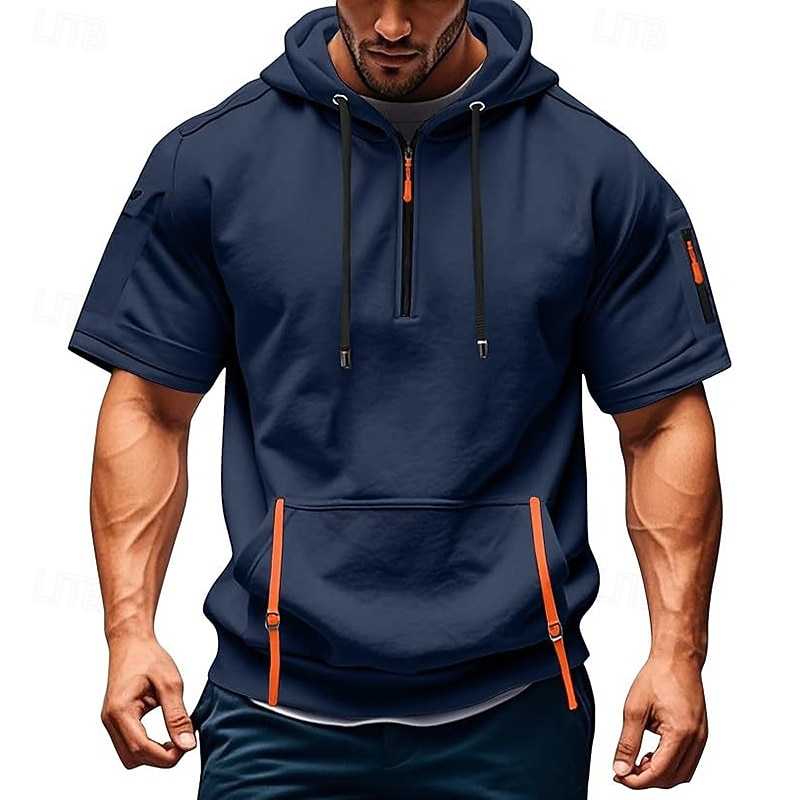 Men's Hoodie Pullover Hoodie Sweatshirt Tactical Hoodie Tactical Wine Red Black Navy Blue Blue Dark Green Hooded Plain Front Pocket Quarter Zip Sports & Outdoor Casual Daily Streetwear Cool Sportswear3