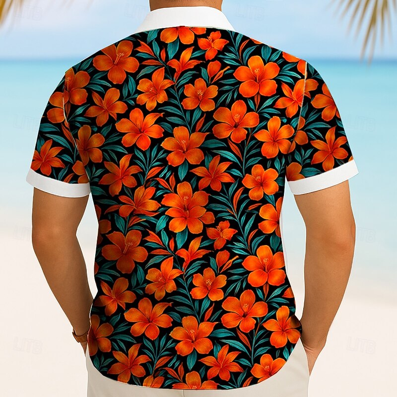 Men's Floral Print Tropical Flowers Summer Hawaiian Shirt Button Up Shirt Aloha Shirt Short Sleeve Hawaiian Holiday Beach Wear Summer Spring Turndown 3D Print Collared Shirts Front One Pocket Black2
