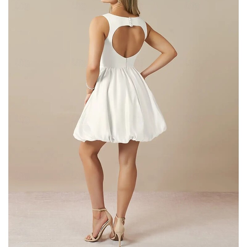 Engagement Little White Dresses Wedding Dresses A-Line Square Neck Sleeveless Short / Mini Taffeta Bridal Gowns With Pleats2