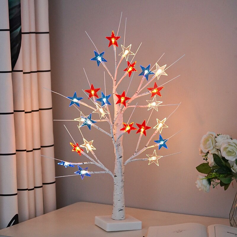 4th of July Patriotic String Lights Decorative DIY Artificial Tree Lamp, 24 LED Birch Tree Lights, Battery/USB Operated Fourth of July Independence Day Lighted Tree for Home Table Party Decor2