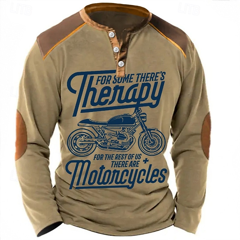 Men's Letter Graphic Prints Henley Shirt Graphic Tee Vintage Shirt Long Sleeve Fashion Basic Casual Outdoor Daily Going out Spring & Summer Blue Brown Green Gray Henley Henley T-Shirt