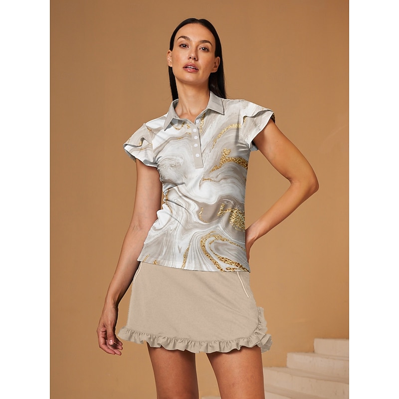 Women's Golf Polo Shirt Khaki Short Sleeve Top Ladies Golf Attire Clothes Outfits Wear Apparel4