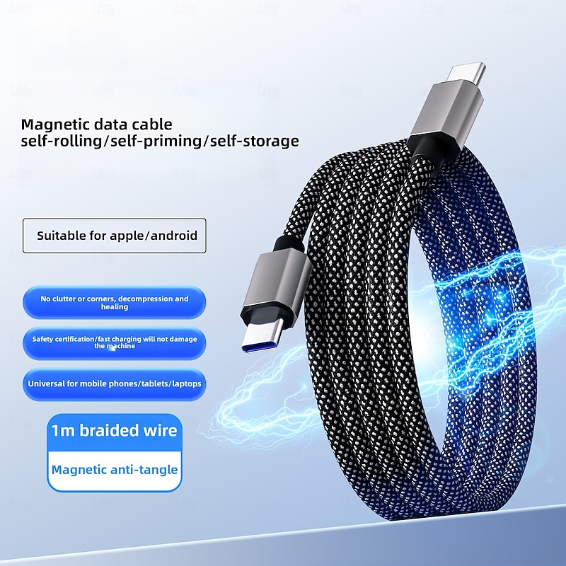 Magnetic Organizing Super Fast Charging Type C Charger Cord - Universal USB-C for iPhone Huawei Android All Phone Models