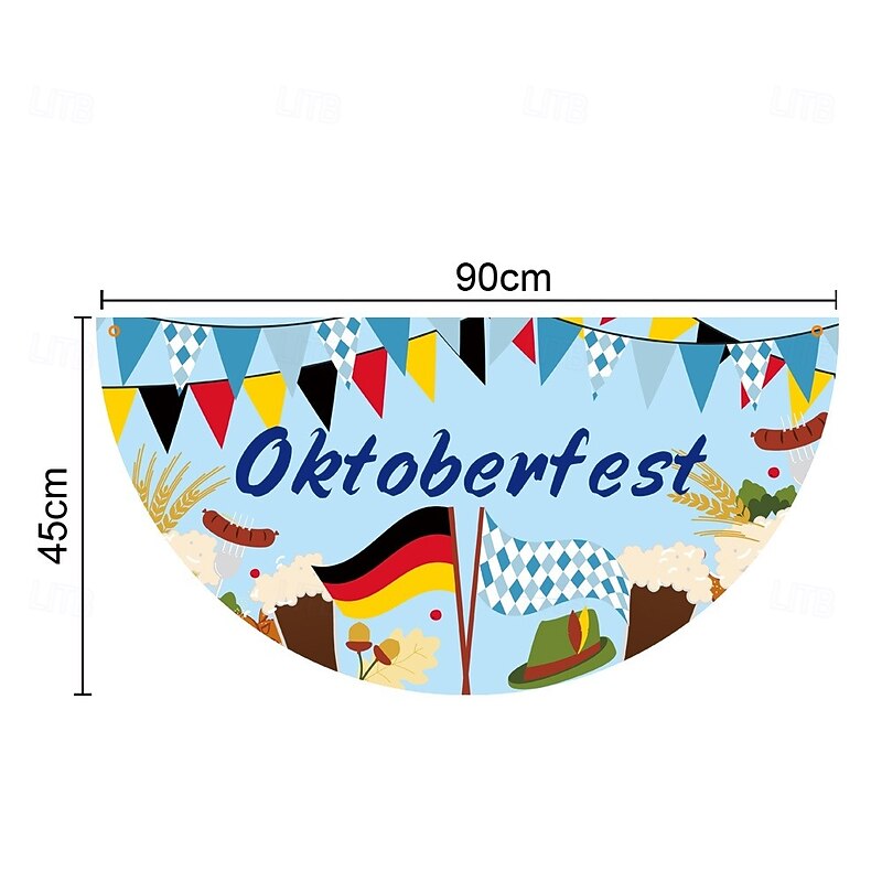 Oktoberfest German Bavarian Bunting Flag 3 x1.5 Ft Non-Pleated Check Blue White Fan Flag Banner Polyester Flag for Holiday Outdoor Hanging Decor