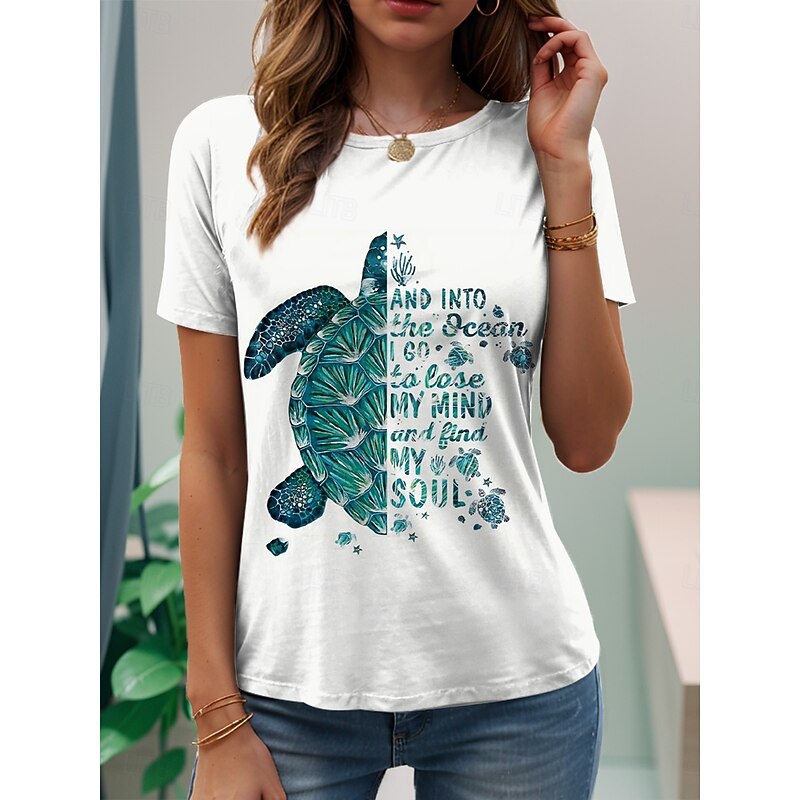 Women's T Shirt Graphic Animal Sea Turtle Vintage Stylish Classic Short Sleeve Crew Neck Round Neck Regular Tops Daily Weekend Print White Summer Spring2