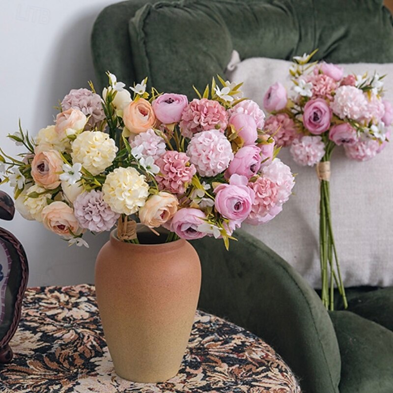 Artificial Mixed Flower Bouquet, 1 Bouquet Fake Wedding Handheld Flowers, Simulated Floral Arrangement for Living Room Bedroom Home Decoration3