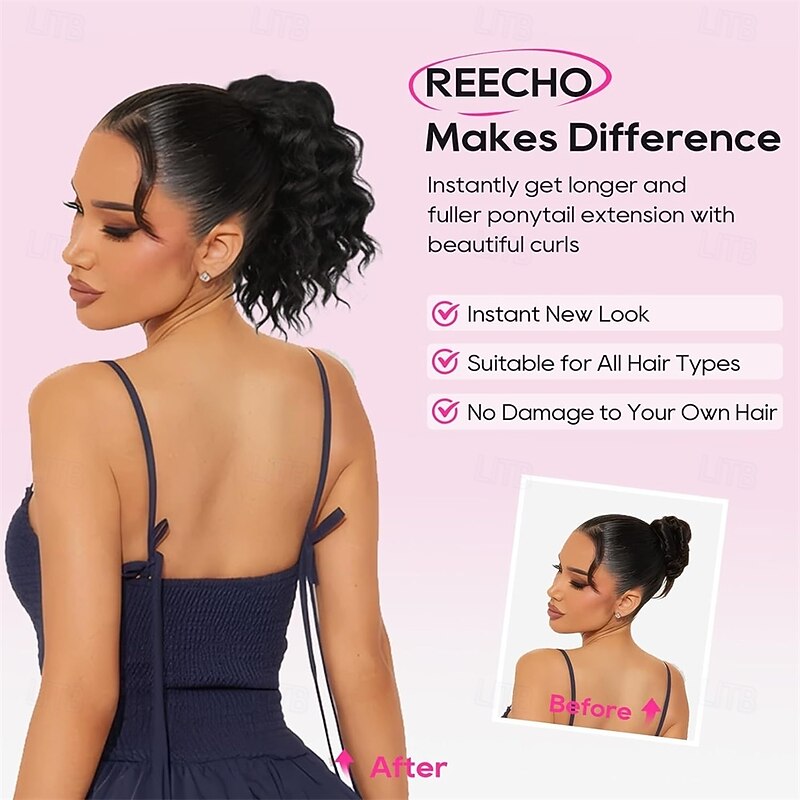 Ponytail Extension 10 Short Curly Claw Clip Ponytail Extension for Black Women Synthetic Fluffy Soft Wavy Pony Tails Hair Extensions Natural Black4