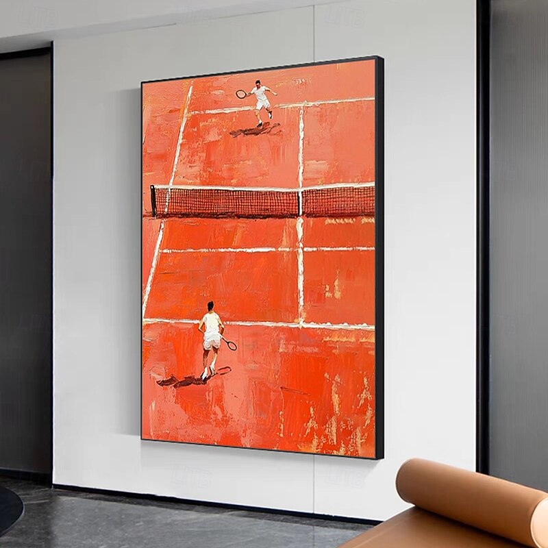 Mintura Hand Painted Red Tennis Court Oil Paintings on Canvas Modern Abstract Wall Art Picture For Home Decoration Ready To Hang With Stretched Frame3