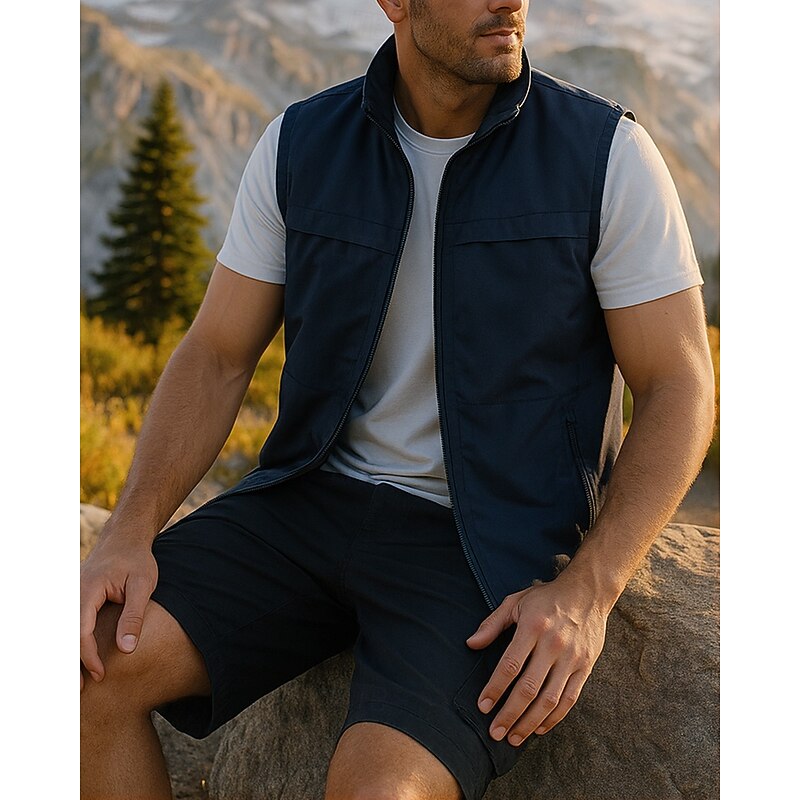 Men's Hiking Vest Sleeveless Vest Outdoor Breathable Lightweight Zipper Chinlon Black Army Green Red Hunting Fishing Climbing3