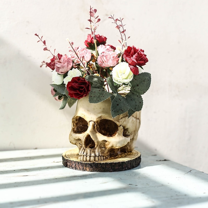 Skeleton Chic Planter - Durable Waterproof Polyresin Construction Versatile Indoor & Outdoor Decor for Plants Florals and Candy Perfect for Spooky Halloween and Vibrant Day of the Dead Celebration4