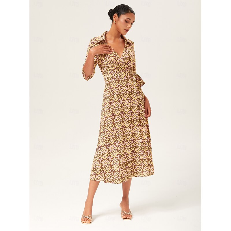 Vintage Print Stretch Wrap Maxi Dress