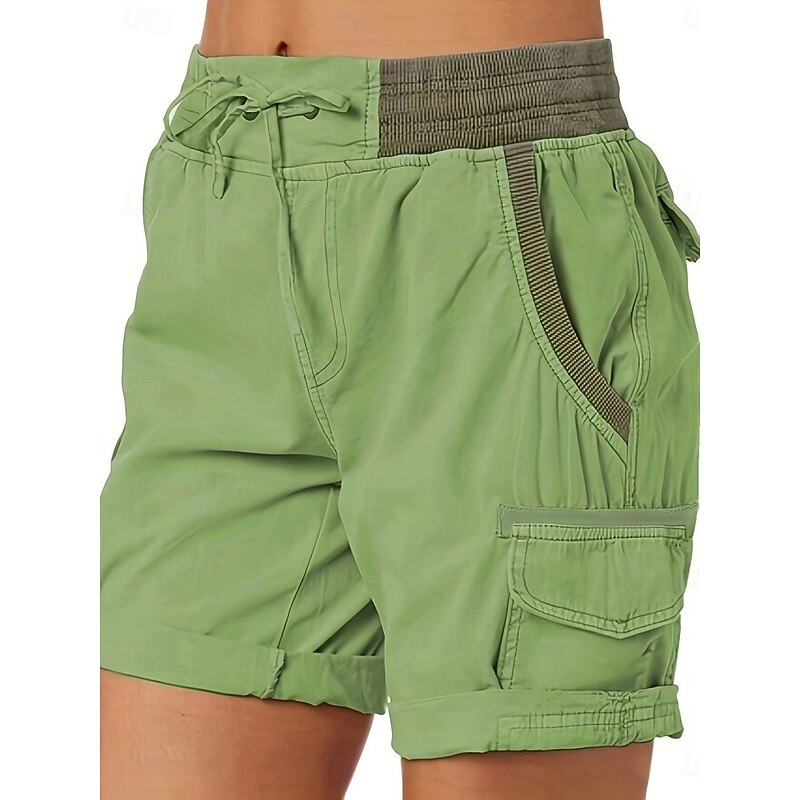 Women's Cargo Shorts Chinos Fashion Streetwear Basic Short High Waist Plain Elastic Waistband Multiple Pockets Comfy Soft Comfortable Micro-elastic Outdoor Street White Blue Brown Green Summer4