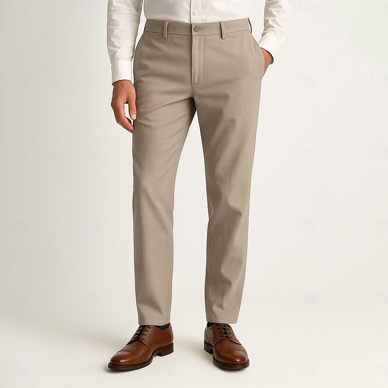 Men's Trousers Solid Color Knee Length Business Classic Style Casual Black White Inelastic