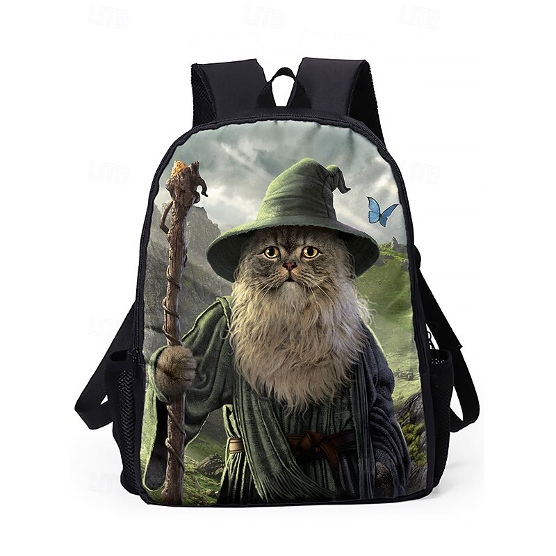 Kids' 3-Piece Wizard Cat Backpack Set – Fantasy Cat Print School Backpack, Insulated Lunch Bag, and Pencil Case for Boys and Girls, Ideal for School, Travel and Gift Giving Vincent Hie4