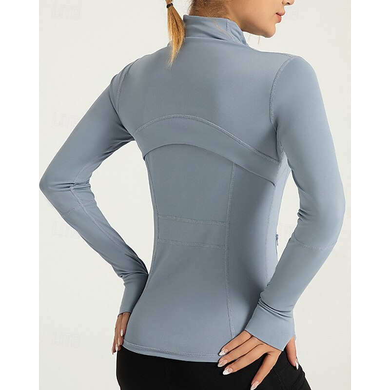 Women's Sport Jacket Stand Collar Sun Protection Stretchy Breathable Finger Coats Long Sleeve Sports Solid Color Jacket For Pilates Running Fitness Activewear4