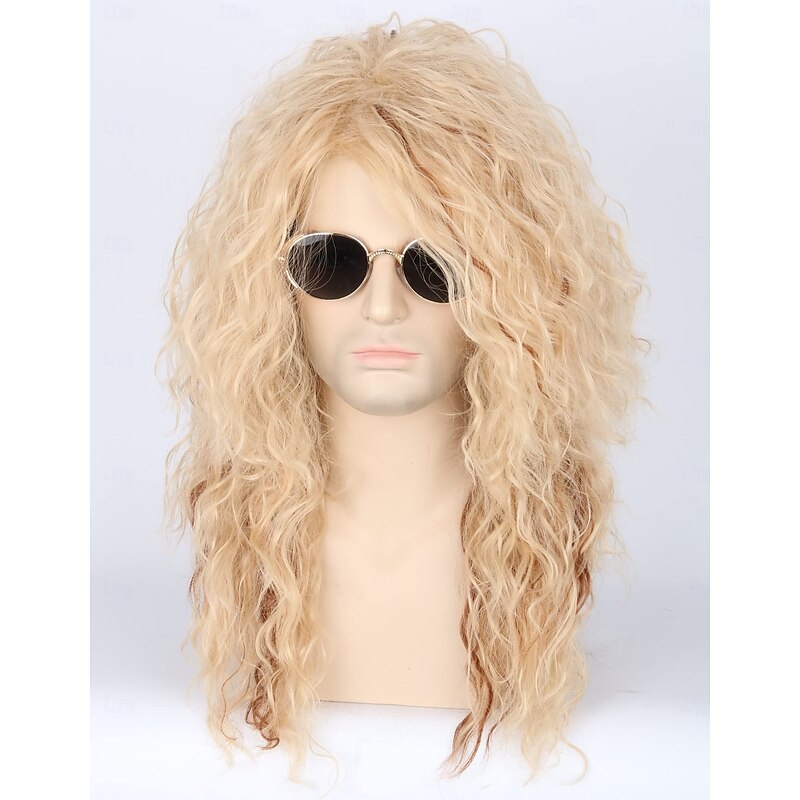 Mullet Wigs for Men and Women 70s 80s Heavy Metal Rocker Wigs Funny Wigs Blonde Big Curls Costume Wigs Halloween Wigs