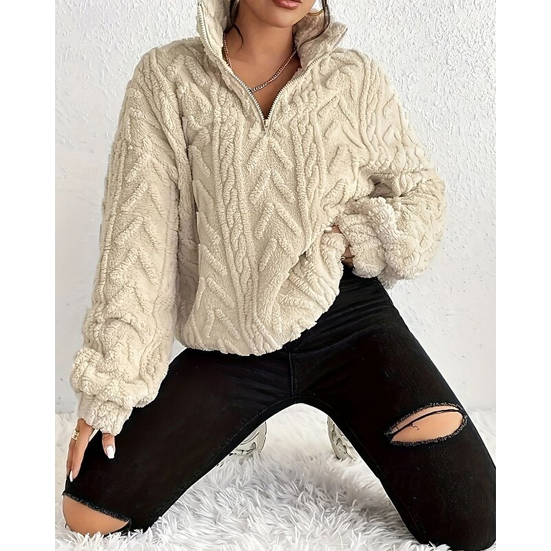 Women's Sweater Pullover Fashion Solid Color Chunky Hooded Knitted Long Sleeve Regular Tops Knit Outdoor Daily Holiday Apricot Fall Winter3