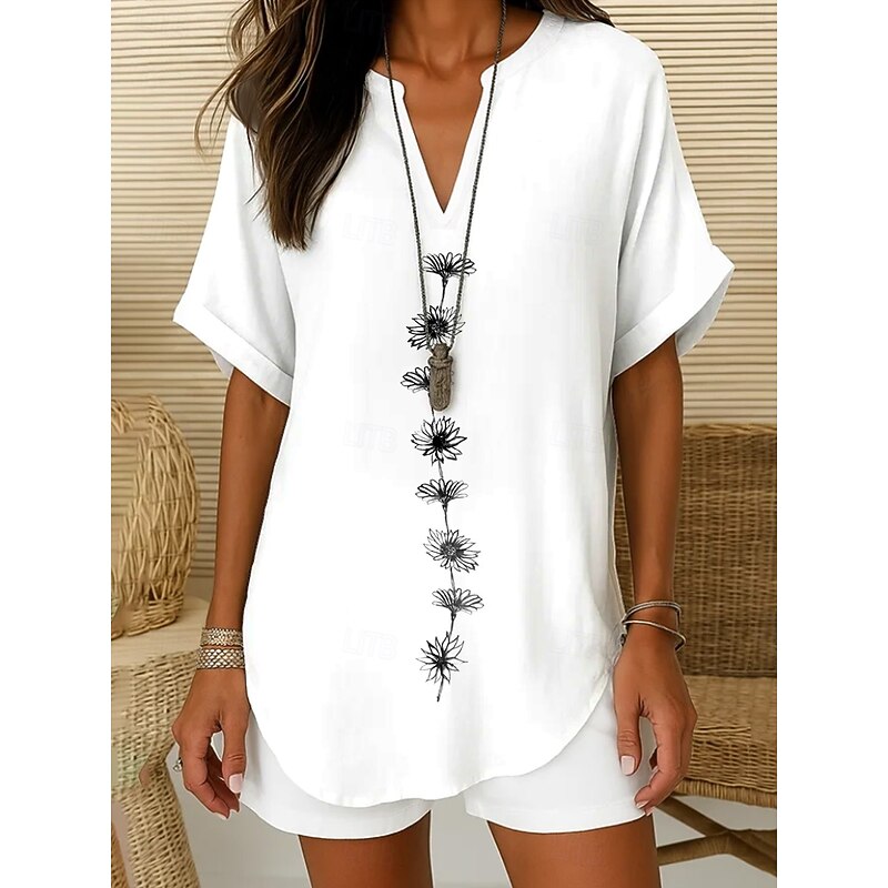 Women's Boho Shirt Floral Graphic Elegant Tropical Daily Sleeveless Short Sleeve Regular Tops Daily Holiday Beach Wear Black White Red Blue Green Summer Spring