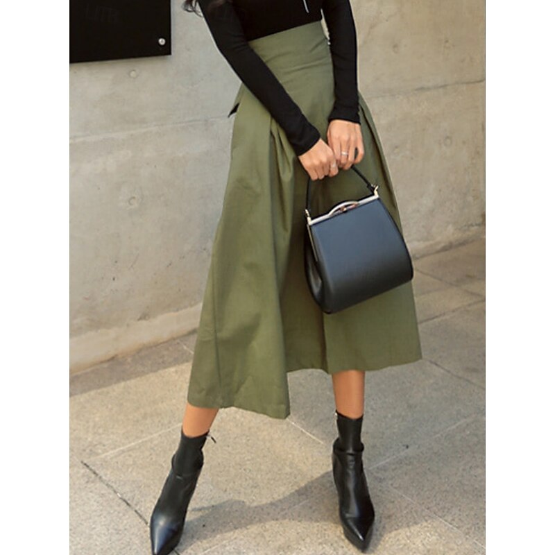 Women's Skirt A Line Fashion Casual Maxi High Waist Skirts Plain Pocket Micro-elastic Street Daily Black Army Green Khaki Summer Polyester Cotton Blend3