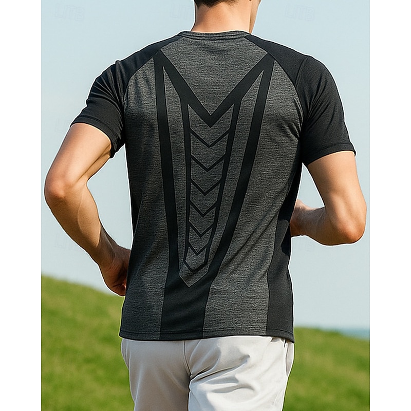 Men's Running T-Shirt Sports Top Slim Short Sleeve Tee Tshirt Color Block Quick Dry Lightweight Elastic Breathable Tennis Golf Running Sportswear Activewear Black White Navy Blue2