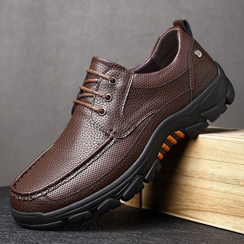Men's Brown Faux Leather Lace-Up Casual Shoes, Comfortable Walking Shoes for Office Wear, Daily Commute and Leisure Time