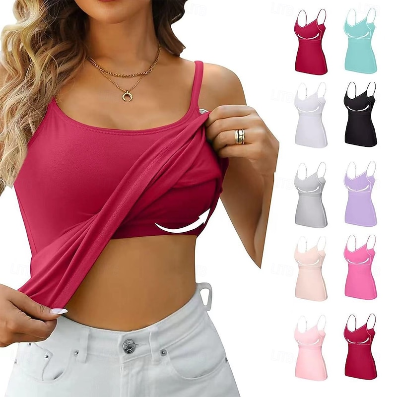 Women's Camisole Tank Top Solid Color Daily Casual Sleeveless Strap Regular Tops Daily Black White Pink Purple Fuchsia Summer