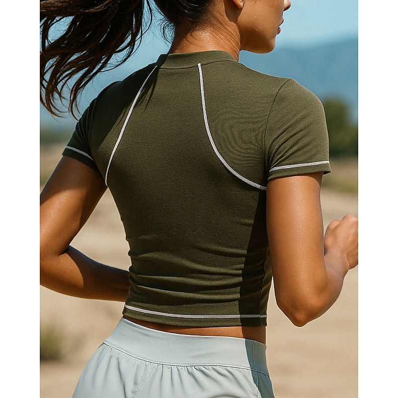 Women's Running Top Slim Short Sleeve Top Athleisure Color Block Cotton Quick Dry Lightweight Breathable Tennis Golf Running Sportswear Activewear Black White Light Grey2