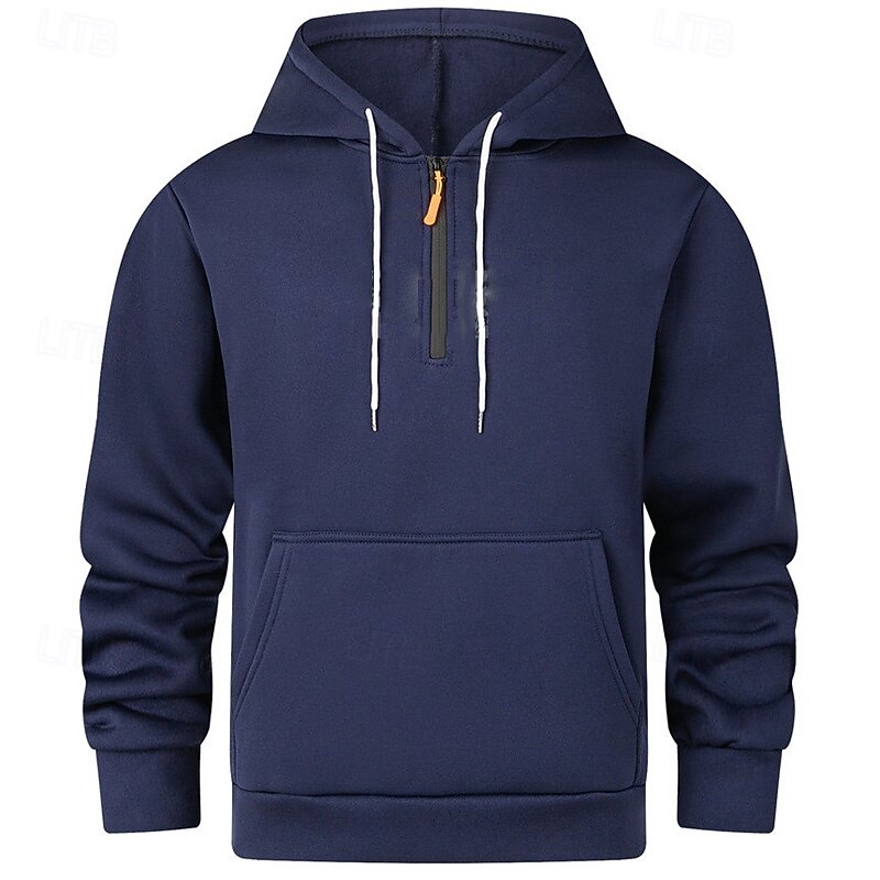 Men's Hoodie Quarter Zip Hoodie Black Wine Navy Blue Camel Hooded Plain Pocket Sports & Outdoor Daily Holiday Polyester Streetwear Basic Casual Spring Autumn / Fall Clothing Apparel Hoodies2