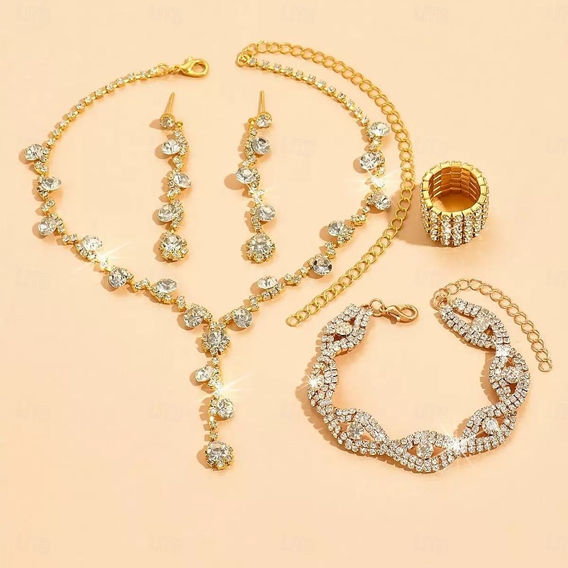 Bridal Jewelry Sets One-piece Suit Alloy Rings 1 Bracelet Earrings Necklace Women's Stylish Luxury Cute Joy Jewelry Set For Party Evening Wear4