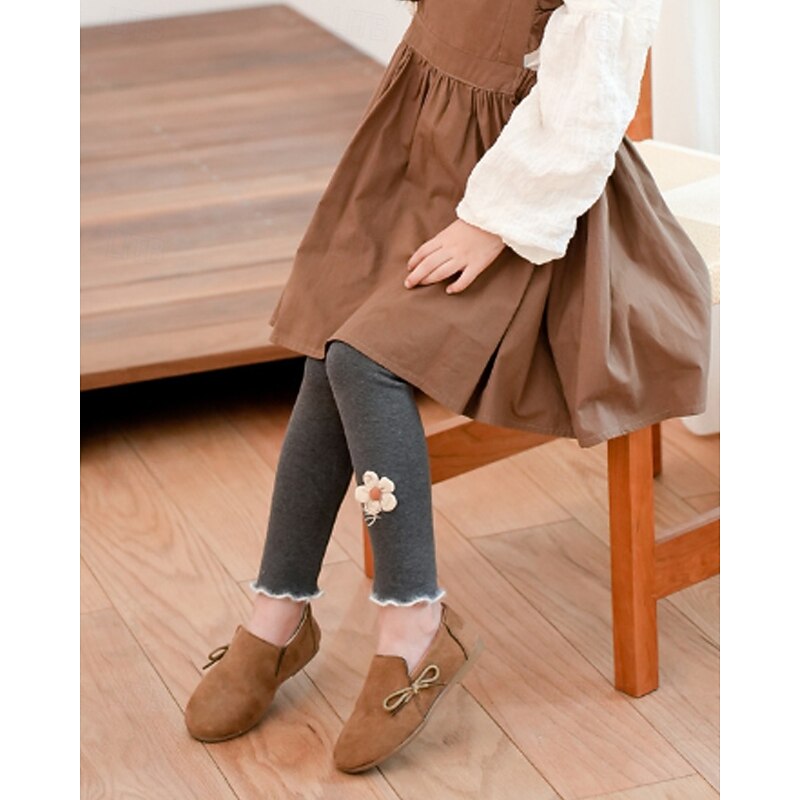 Kids Girls' Leggings Solid Color Streetwear School 4-12 Years Fall Black Pink Dark Gray3